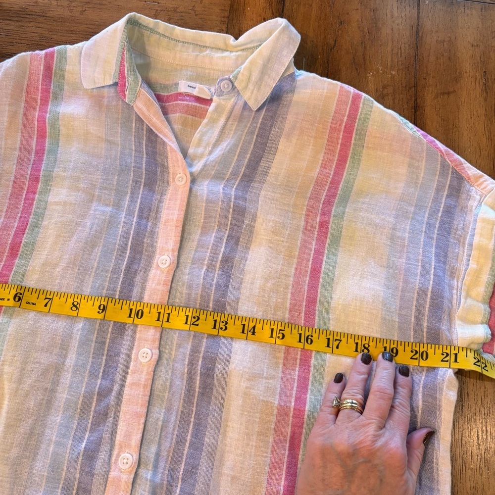 Beachlunchlounge Pastel Striped Linen Blend Spencer Camp Shirt, XS,Oversized - Picture 11 of 12